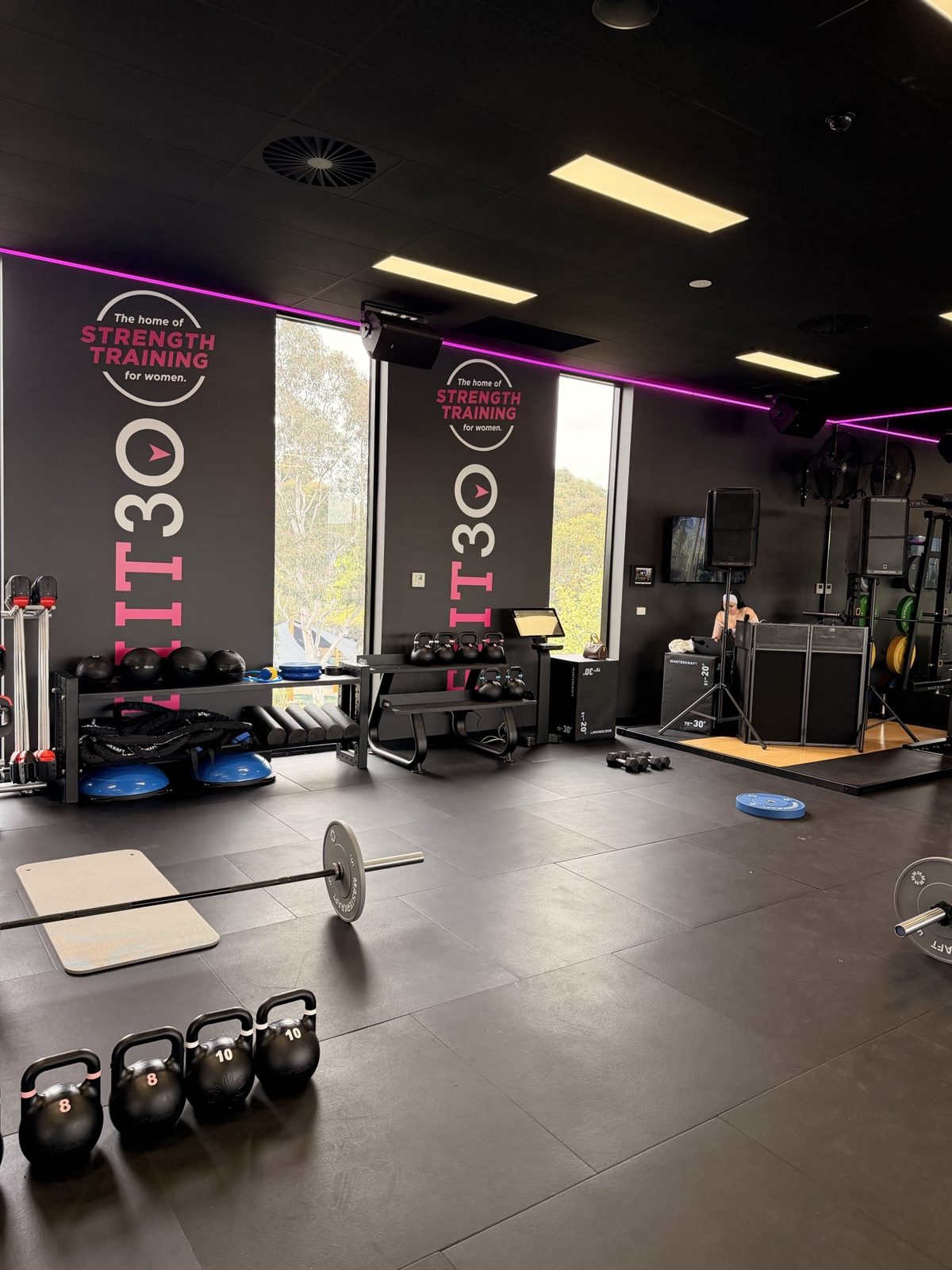 Fernwood Pakenham's FIIT30 studio with MasterKraft kettlebells, barbells, bumper plates and dumbbells